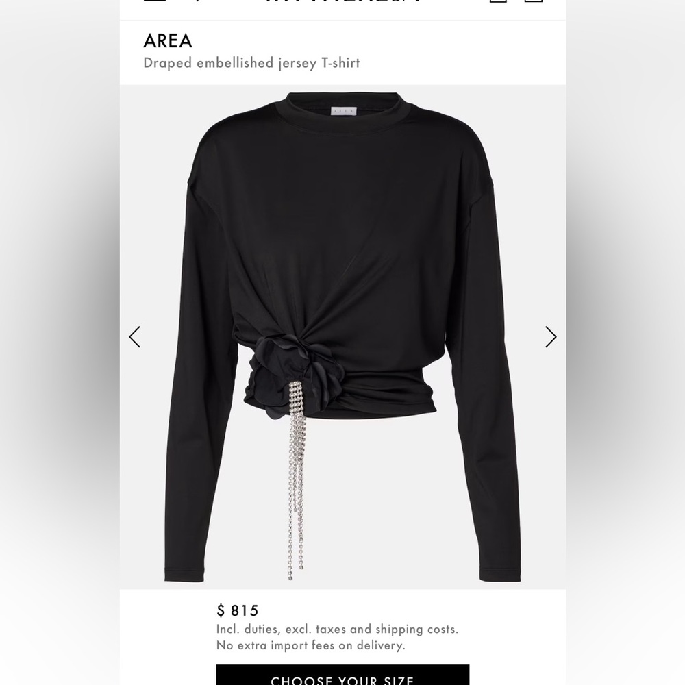 AREA Black Embellished Long Sleeve Top